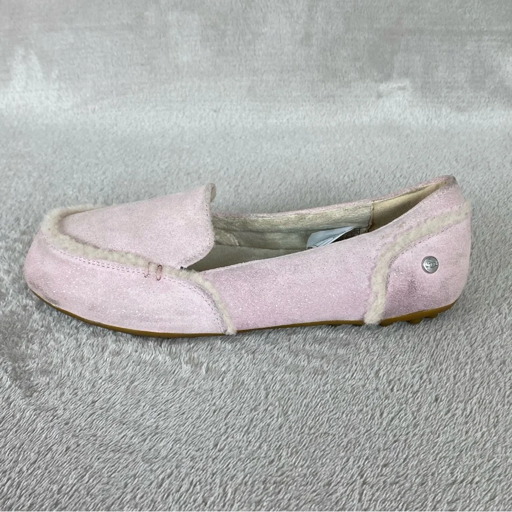 UGG Hailey Sparkle Girls Slippers Flats Size 4 Pink Sheepskin Suede Slip On